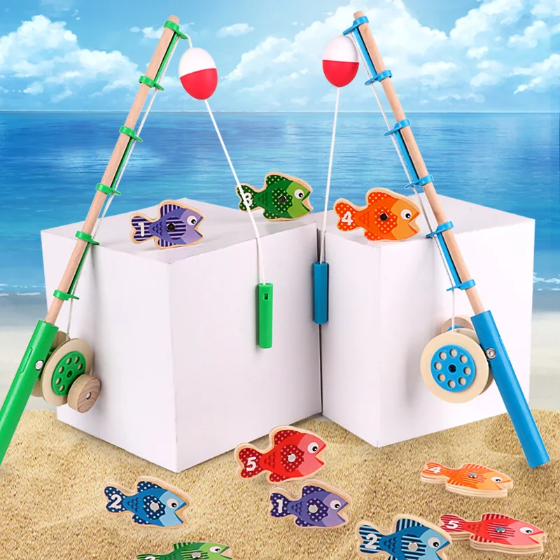 Wood Infants Children Magnetic Stereo Fishing Toys Suit Men And Women Educational Force 1-2-3 a Year of Age Baby Kids
