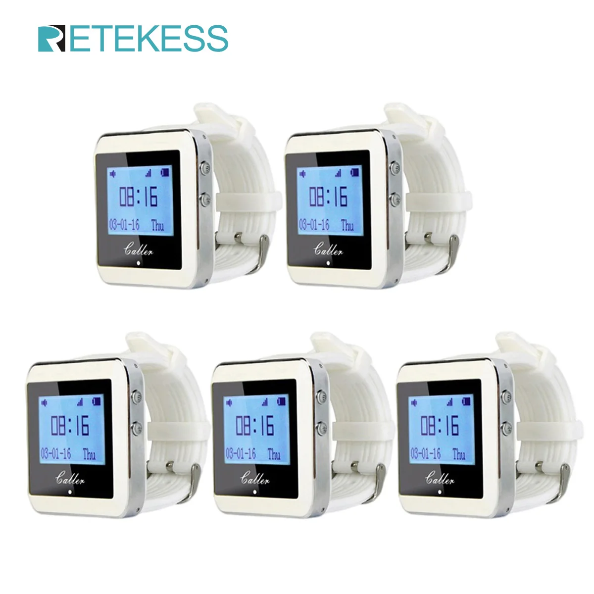 Wireless calling system RETEKESS 5Pcs watch receiver wireless calling system waiter service pager restaurant equipment for catering cafe nursing clinic