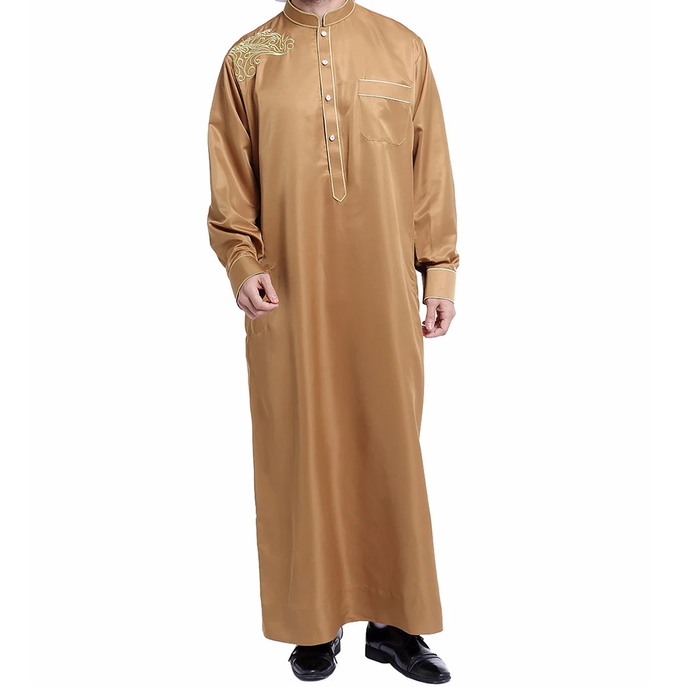 Color3(one thobe) Ближний Восток человек мусульманский jubba ТОБ Musulmane Рамадан размера плюс вышивка роскошный турецкий кафтан халат с исламским шарфом - Цвет: Color3(one thobe)