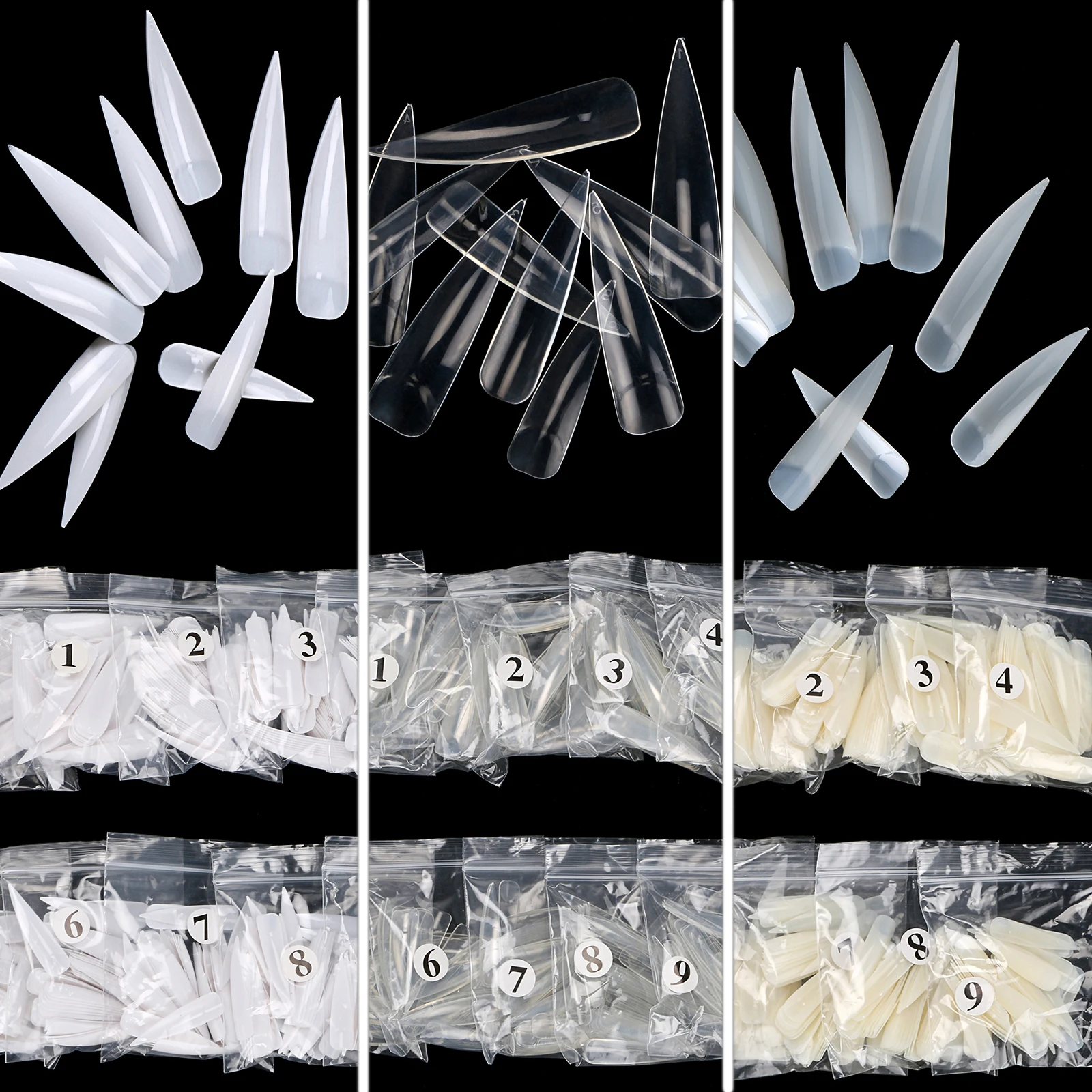 

1000pcs Clear Color Long Stiletto Pointy False Nail Tips Acrylic Salon Tools