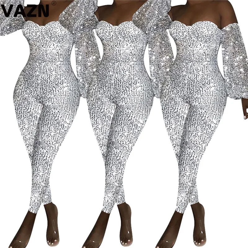 VAZN ME331 Sequin новые женские комбинезоны с принтом и длинным рукавом, облегающие леопардовые женские комбинезоны с длинным рукавом