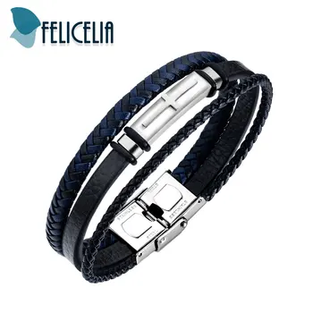 

Felicelia Handmade Men Bracelet Multilayer Braided Leather Bracelet With Cross Stainless Steel Clasp