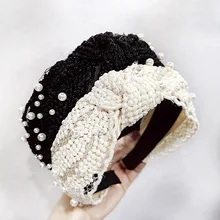 Корейская жемчужная Кружевная повязка на голову для женщин модный головной убор Топ завязанный ободок для волос Бутик Аксессуары для волос для девочек