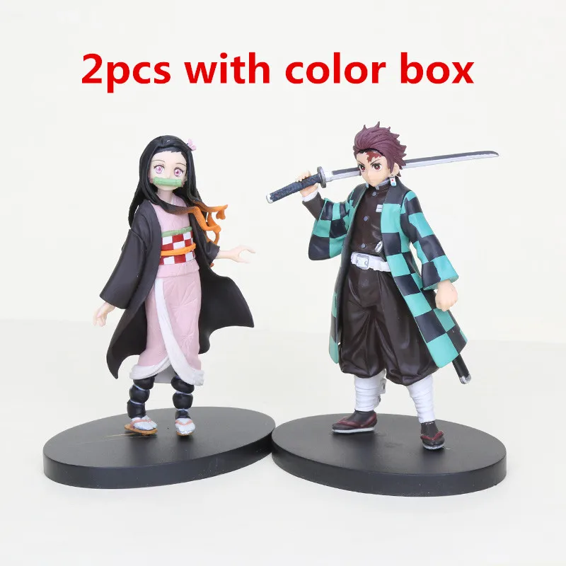 16 см аниме демон убийца Kimetsu no Yaiba фигурка Kamado Tanjirou Kamado Nezuko swordman ПВХ фигурка модель воина игрушка кукла - Цвет: 2pcs with box