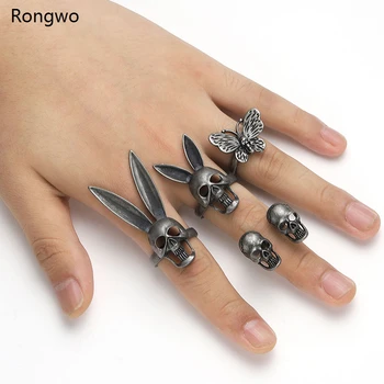 

New Fashion Rabbit Skull Butterfly Black Metal Texture Ring Personality Punk Style Hip-hop Men's Jewelry Ring Movie Accessories