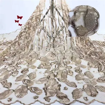 

Golden Embroidery Net Fabrics For Clothes, Sequin Mesh Fabric 2019 Latest High Quality Tulle Lace Sequin Fabric