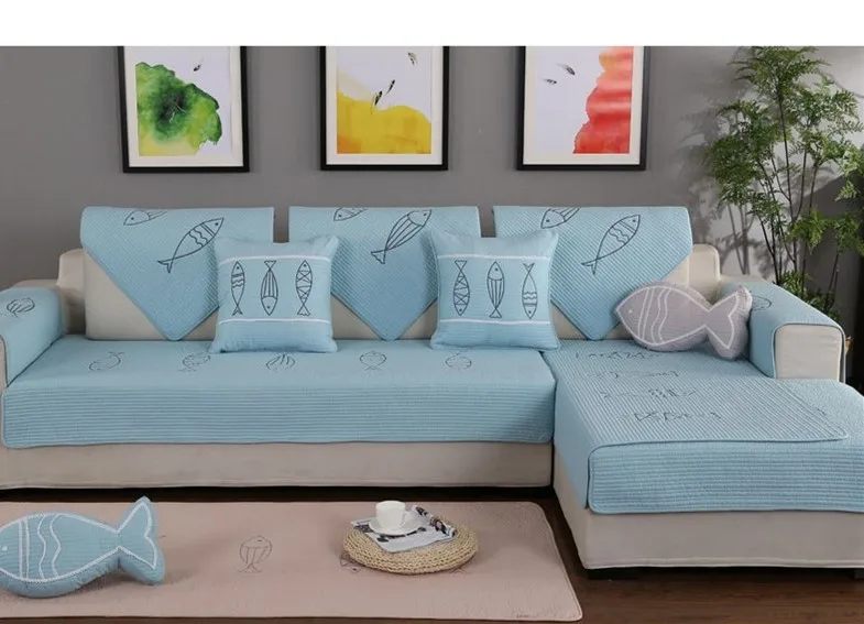 

Four Seasons Universal Pure Color Exquisite Embossed Sofa Cushion Solid Color Non-slip Fish Print Fresh and Elegant Sofa Cover