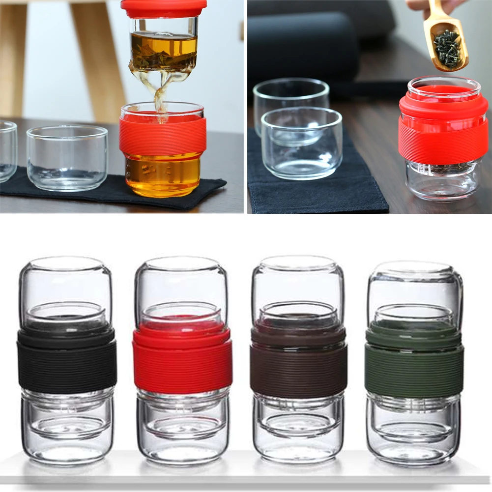 

High Borosilicate Glass Car Teaware Set Transparent Heat Resistant Carring Case Travel Teapot Outdoor Office Simple Flower Tea