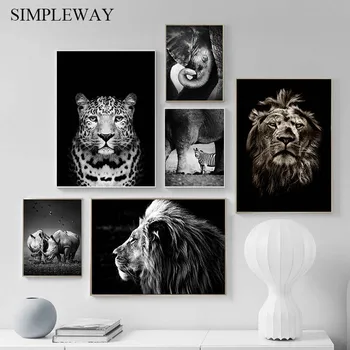 

Black White Animal Abstract Picture Zebra Lion Leopard Canvas Poster Nordic Print Wall Art Painting Modern Living Room Decor