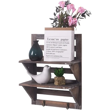 

Rustic Shelves Bathroom Shelf Wood Wall Mounted Shelves for Bathroom Floating Shelves Wall Shelves 2 Hooks 2-Tier(Brown)