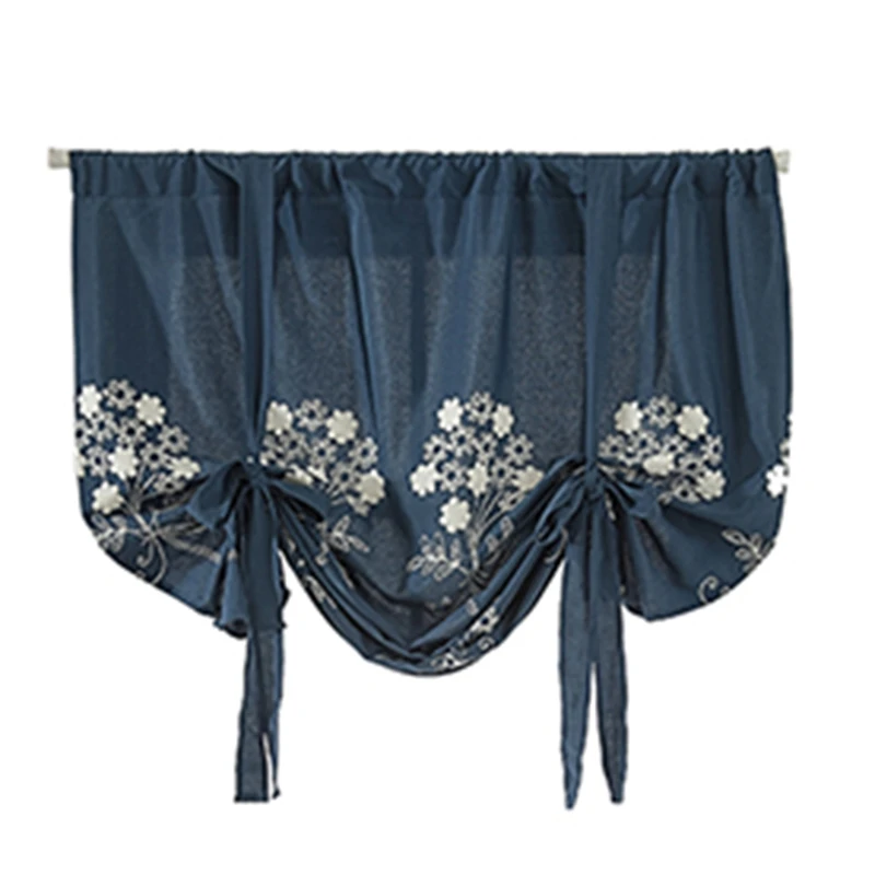 Hot Short Roman Curtain Balloon Shade Floral Embroidery Tie Up