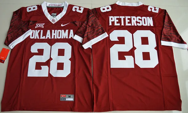 Новое поступление высокое качество Oklahoma Sooners Adrian Peterson 28 Limited-малиновый Размер S, M, L, XL, 2XL, Джерси - Цвет: Бежевый