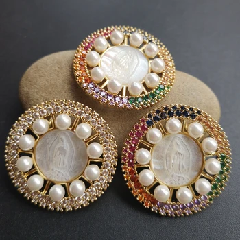 

10pcs/lot 31mm Natural Virgin of Guadalupe Mother of Pearl Shell Pendant with AAA CZ Guadalupe Pearl Shell MOP Charms