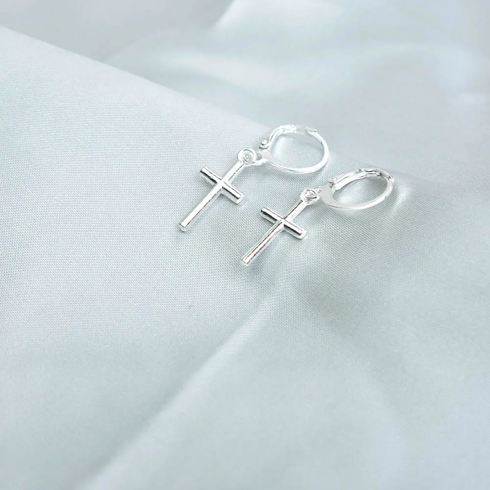 Dangle earrings cross earrings geometric earrings Silver Color Cross Moon Dangle Earrings For Women Fashion Jewelry Metal Geometric Earring Pendientes Mujer Moda