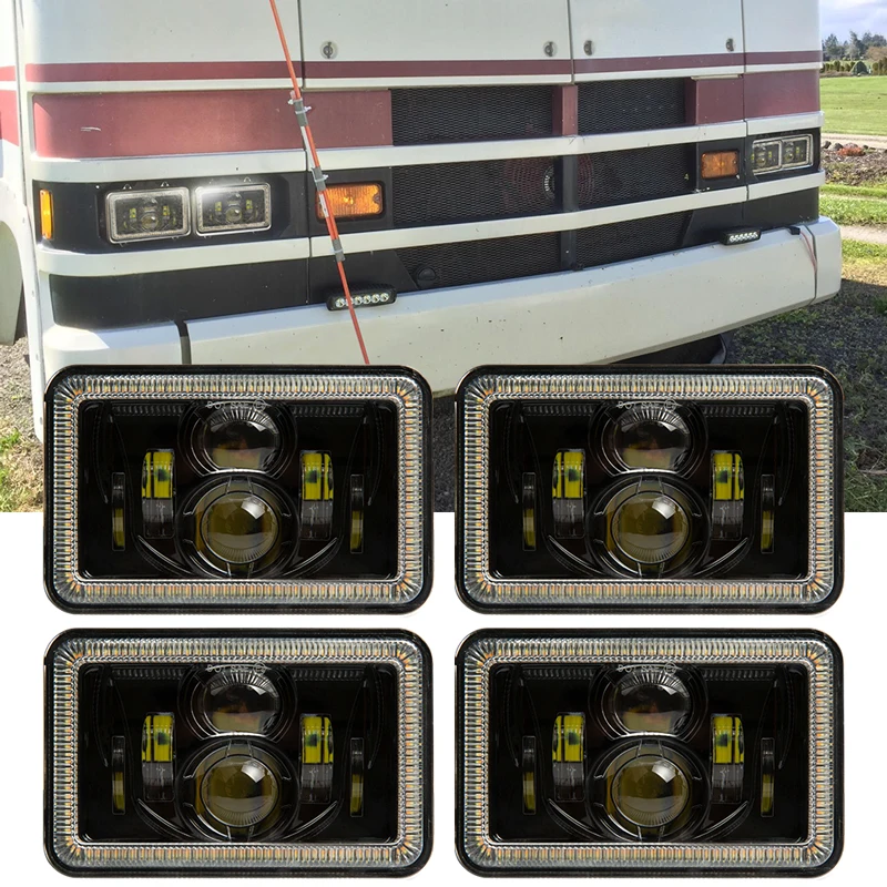 

4pcs Ford Buick Volkswagen 4x6 LED Headlight Rectangular Replacement for H4651 H4652 H4656 H4666 H6545 Peterbilt Kenworth