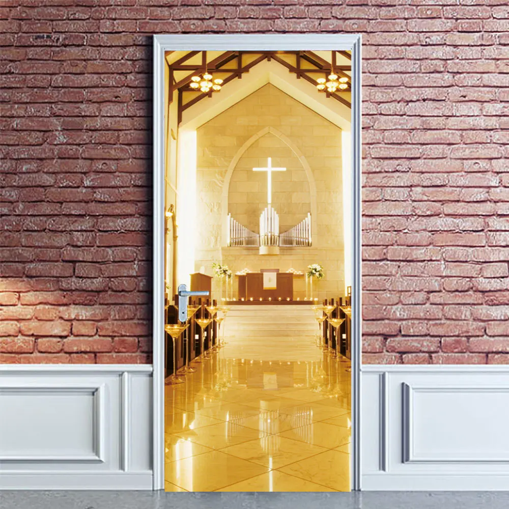 Свадебные церковные 3D стерео дверные наклейки съемсъемные водонепроницаемые самоклеящиеся настенные наклейки для спальни гостиной DIY обои