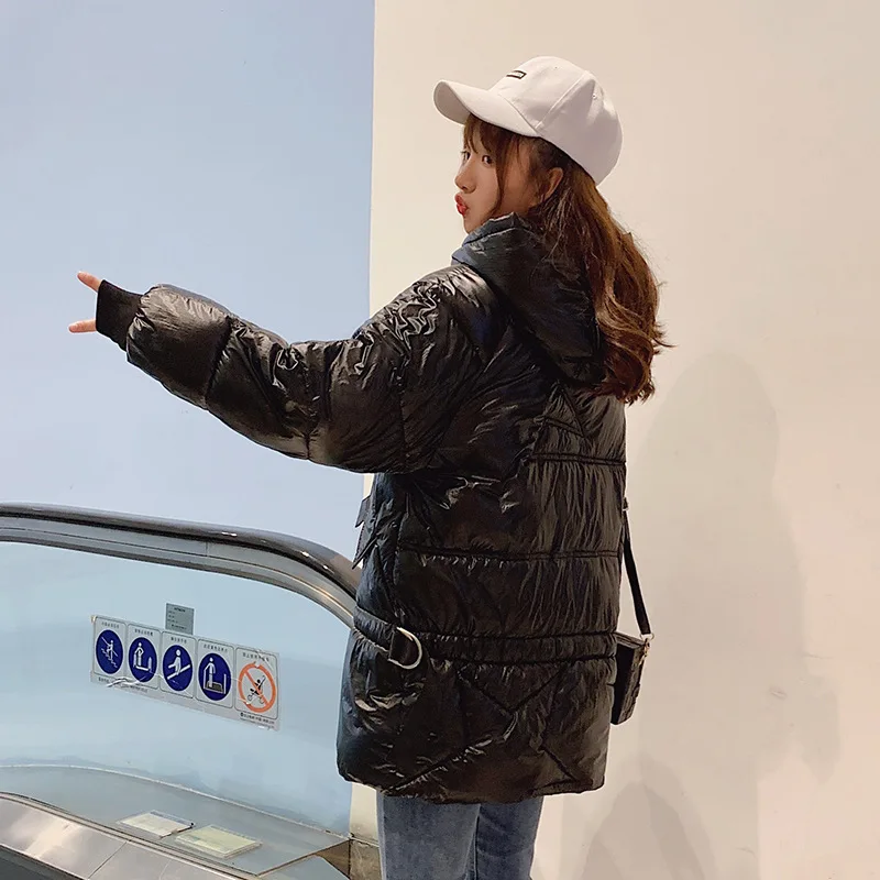 

Online Celebrity Short Cotton-padded Clothes down Coat INS Women's Winter 2019 New Style Silver Bright Surface waitmore down Jac