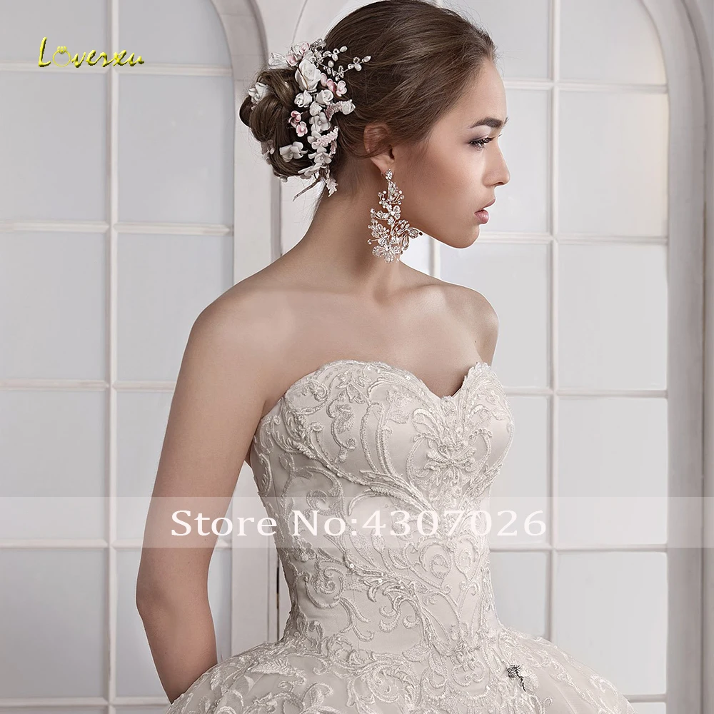 Loverxu, милое бальное платье, свадебные платья, элегантная аппликация, без рукавов, на шнуровке, платья невесты, со шлейфом, свадебное платье размера плюс