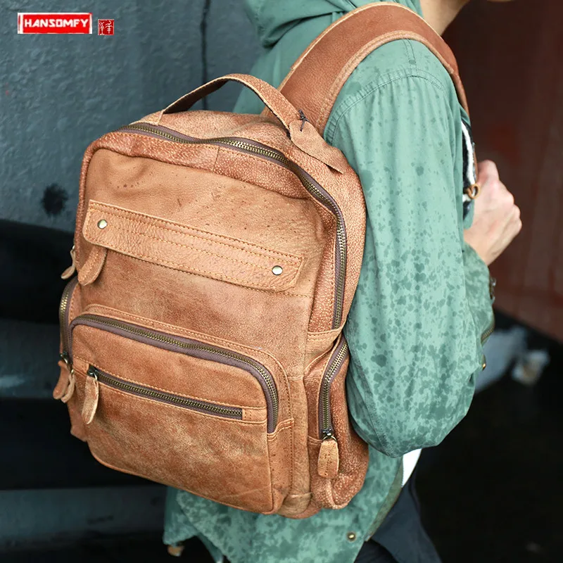 

Original hand-finished suede leather men backpack computer bag male leisure travel tour backpacks Large capacity shoulder bags