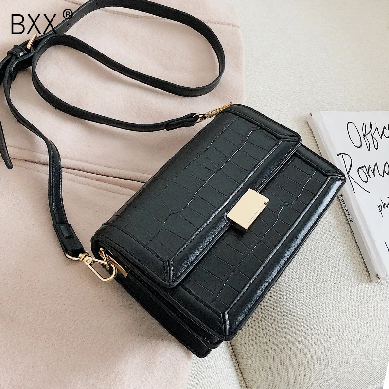 

[BXX] Crocodile Pattern PU Leather Bag For Women 2020 Small Solid Color Shoulder Messenger Bag Female Crossbody Handbags HK380