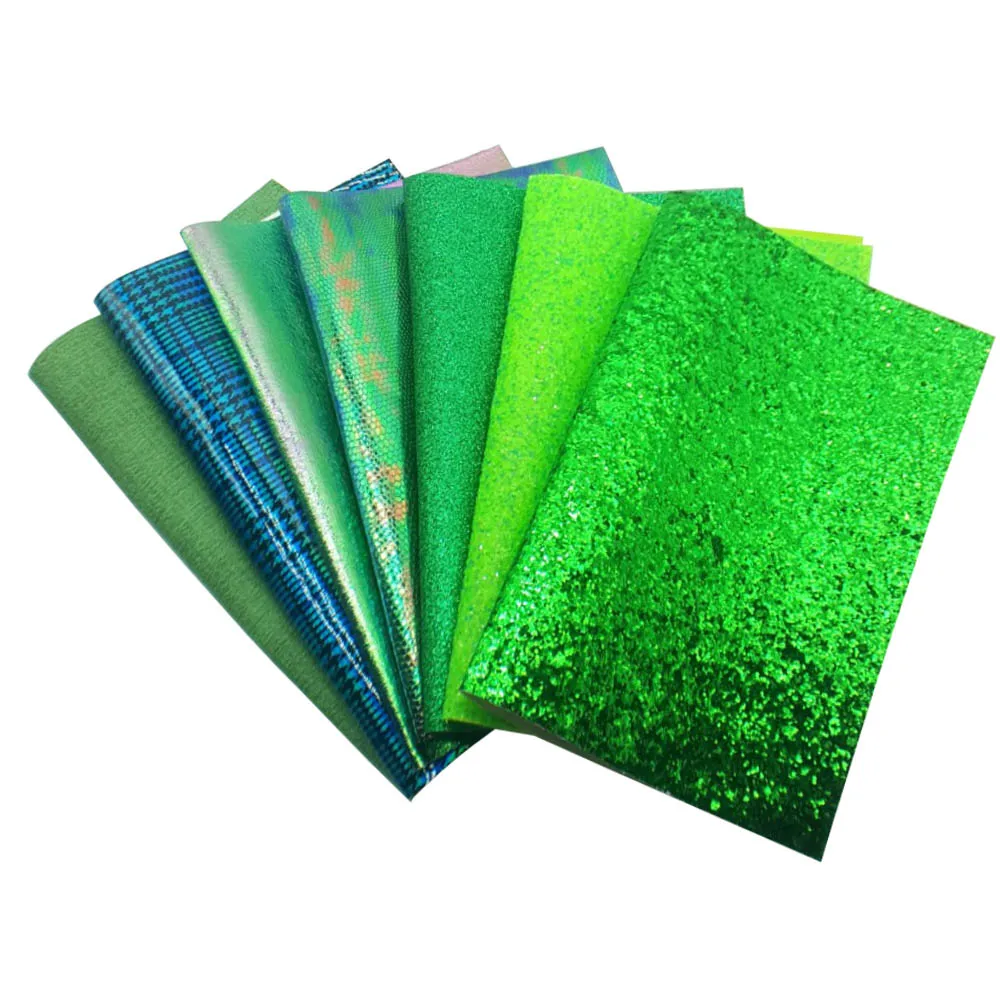 green QIBU 7 шт. зеленые простыни из искусственной кожи плотная блестящая ткань мульти материал для бантов сделай сам бант для волос аксессуары из искусственной кожи - Цвет: green