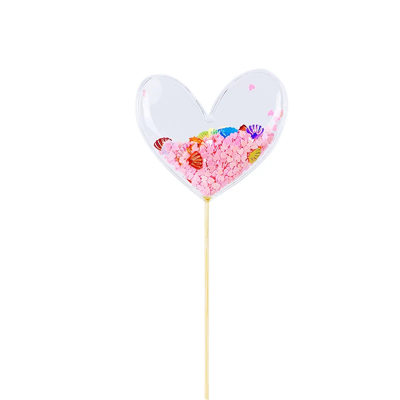 Transparent Confetti Love Heart Star Crown Mermaid Tail Cloud Shape Cup Cake Topper Valentine Children's Day Party Decorations