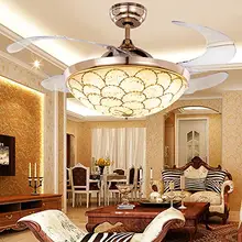 4" современный потолочный вентилятор с выдвижными лопастями, светодиодный светильник с регулируемой яркостью, комплект с кристаллами, абажур, пульт дистанционного управления, в комплекте потолочный вентилятор