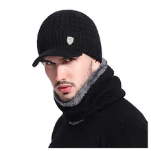 Мужская шапка, теплая шапка, зимние утолщенные шапки и шарф, двухсекционная вязаная ветрозащитная шапка, теплая вязаная шапка, шарф, gorras para