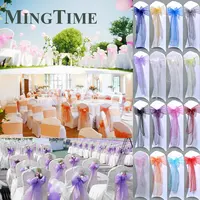 25pcs 275cm Sheer Organza Chair Sashes Band Ribbon Belt Bow Cover Rustic Wedding Party Birthday Banquet Ceremony Decoration 2