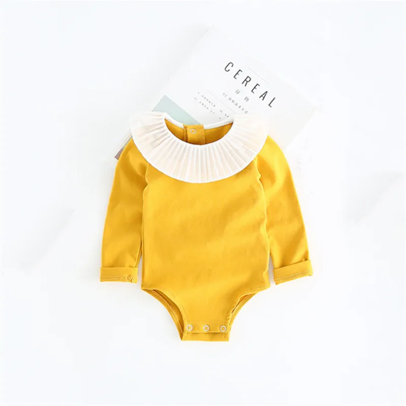 yellow romper Комбинезон для маленьких девочек; От 0 до 2 лет; сезон осень-зима; Одежда для новорожденных девочек; Детский комбинезон с длинными рукавами для мальчиков; одежда для маленьких мальчиков - Цвет: yellow romper