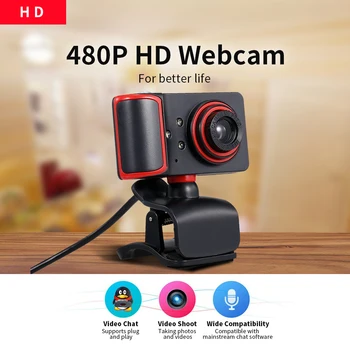 

Portable HD Webcam 480P 5MP 30fps Web Camera Built-in Microphone USB Plug & Play for Desktops Laptop AIOs