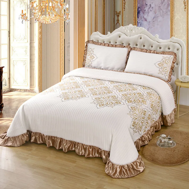 Luxury Soft Knitted Cotton Ruffle Bed Skirt Bedspread Coverlet Double