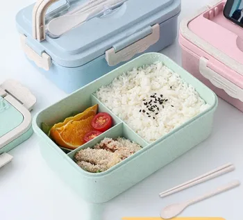 

Color Multi-functional Creative Wheat Straw Lunch Box Microwave Sealed Lid Tableware Lattice Durable Bento Box Food Container