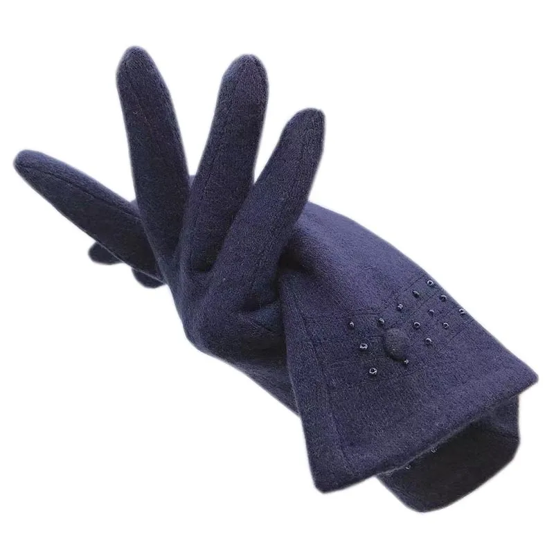 Winter ladies wrist fashion wool gloves dark blue new ladies thick
