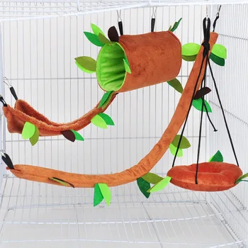 

Hamster Hammock Plush Soft Warm Hanging Nest Sleeping Bed Hamster Squirrel Stump Nest Forest Leaf Tunnel Warm Cage Toy House