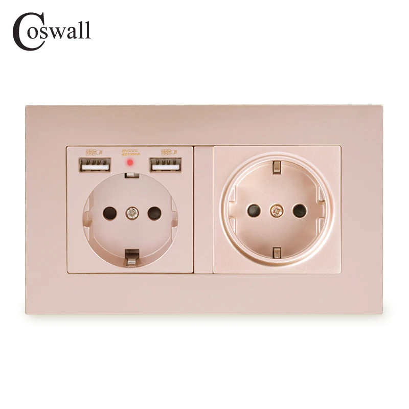 COSWALL 2 банды Россия Испания стандарт ЕС розетка с 2 USB порт зарядки скрытый мягкий светодиодный индикатор ПК Панель черный белый серый