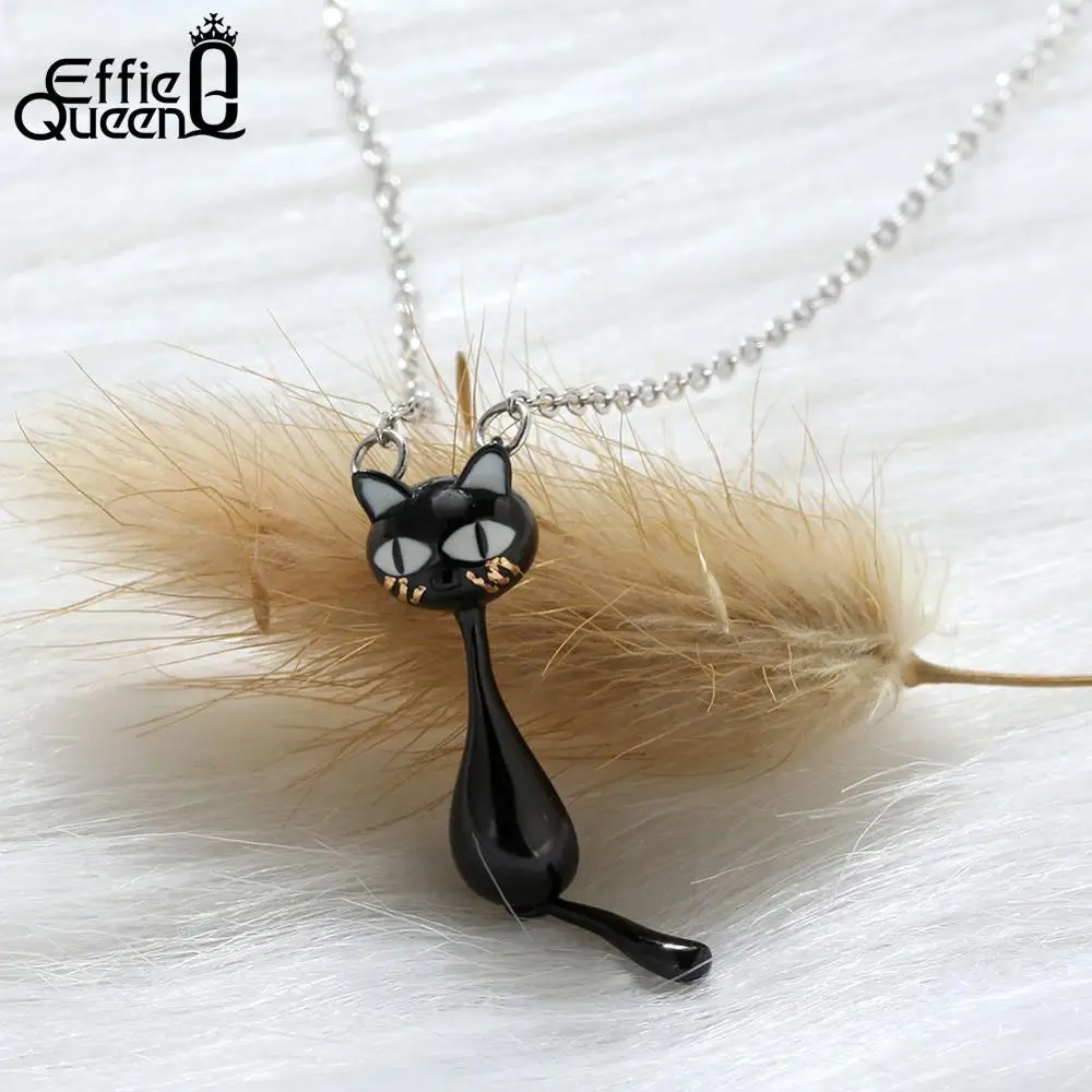 Effie queen, 925 пробы, серебряные кольца для женщин, стиль, дизайн, милый черный кот, белая эмаль, вечерние ювелирные изделия для девушек