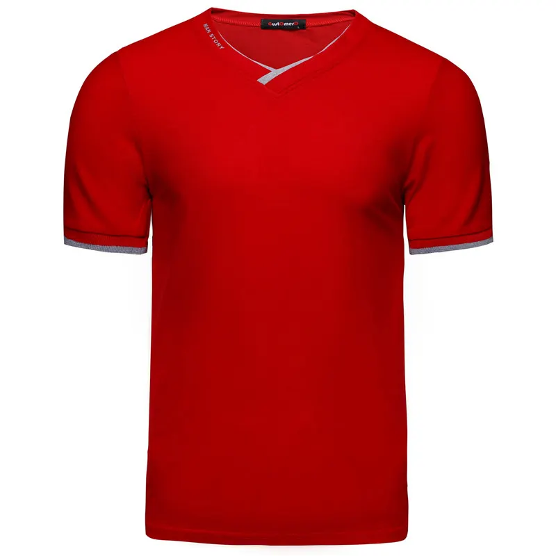 NEGIZBER 2019 New Fashion Men's T-shirt Solid Casual Short Sleeve Top Tees Brand Thick 100 Cotton V-neck T Shirt Men