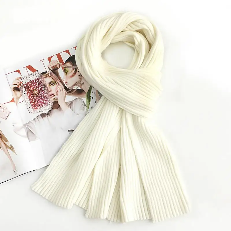 COKK новые зимние шарфы для женщин и мужчин сплошной цвет вязаный Хиджаб Женский шарф-шаль высокого качества Повседневная теплая - Цвет: White