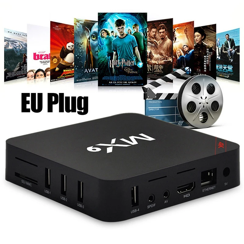 

New TV Box MX9 4K Quad Core 1GB 8GB Android 4.4 TV BOX 2.0 HD HDMI SD Slot 2.4GHz WiFi Set Top Box Media Player EU Plug