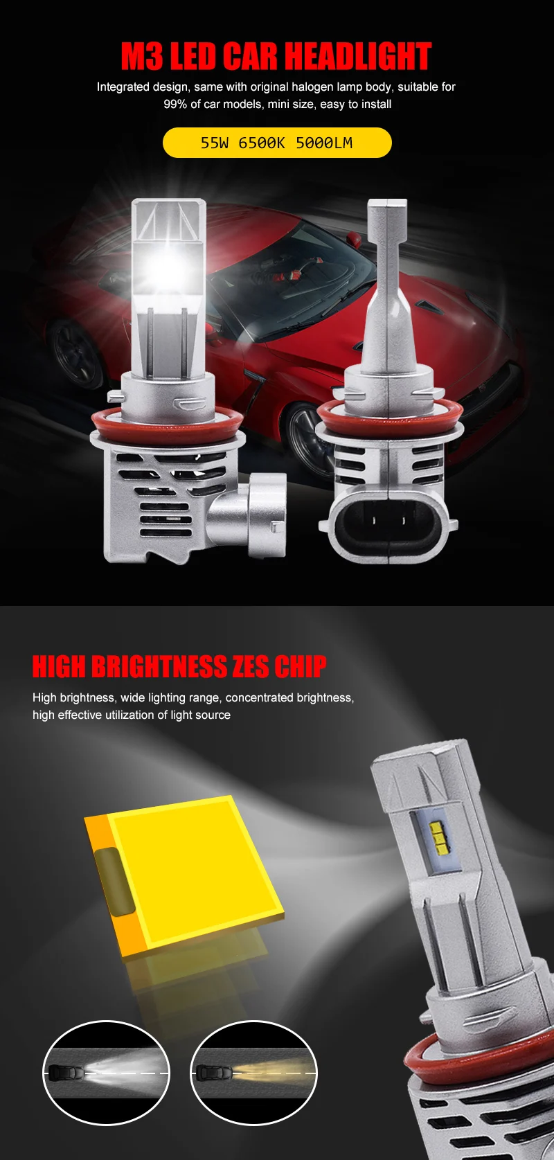 EURS 1 пара автомобиля светодиодный фар H4 светодиодный H7 55 Вт 10000lm 6000 К H1 H11 9005 9006 HB3 HB4 M3 зэс чип светодиодный помощи при парковке 12V м