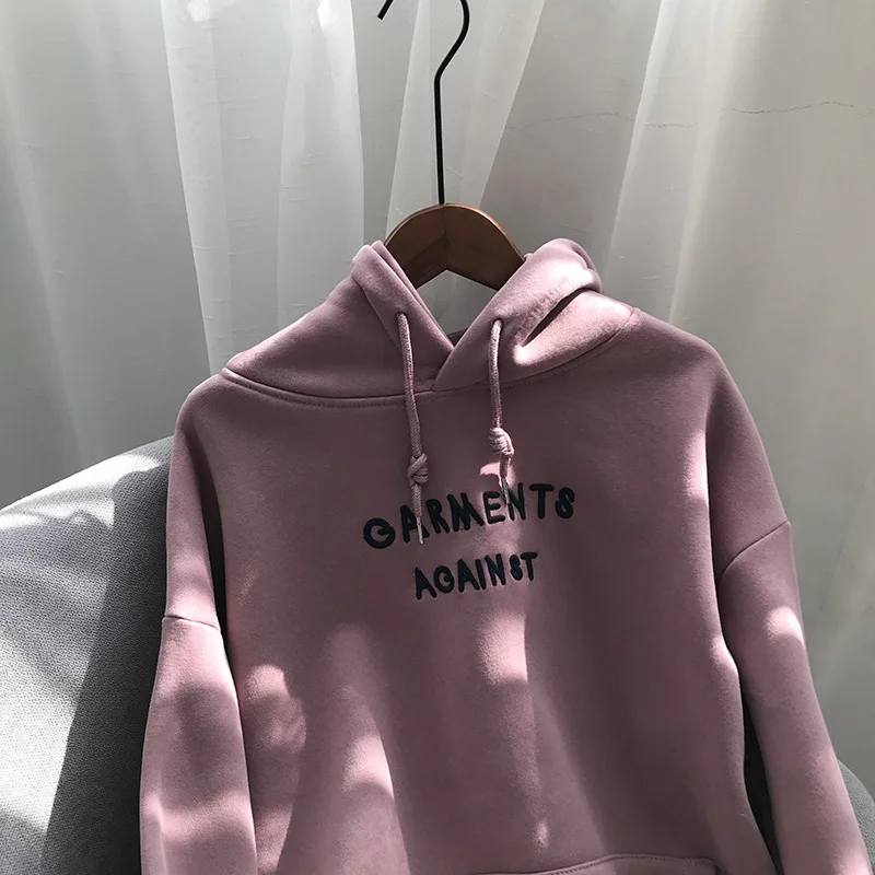 Autumn and winter new Fleece Hoodie women's Korean casual letter Plush top crop hoodies sweatshirts