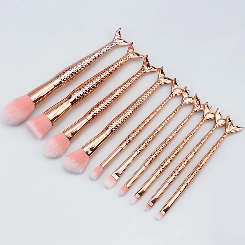 10pcs Rose Gold SinSo Русалка набор кистей для макияжа Профессиональные 10/11 шт. косметические средства Кабуки кисть для пудры тени для век принадлежности для макияжа - Handle Color: 10pcs Rose Gold