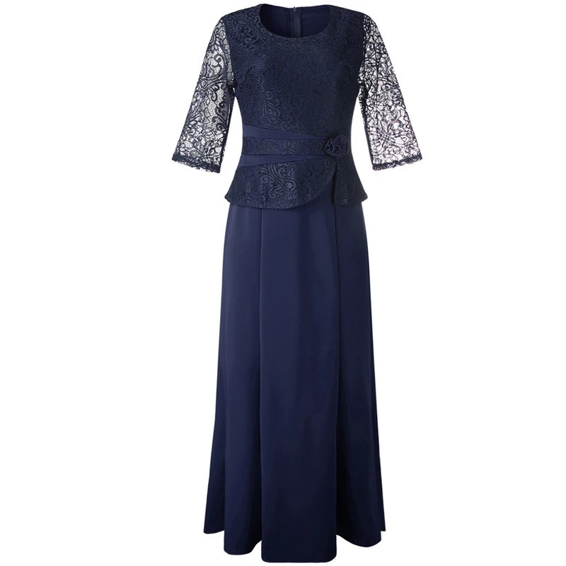 Dark Blue WUHE Eleagnt, ажурные наручники, розовые кружева, длинные, большие размеры, платье для женщин, Африканское платье, женские вечерние платья макси - Цвет: Dark Blue