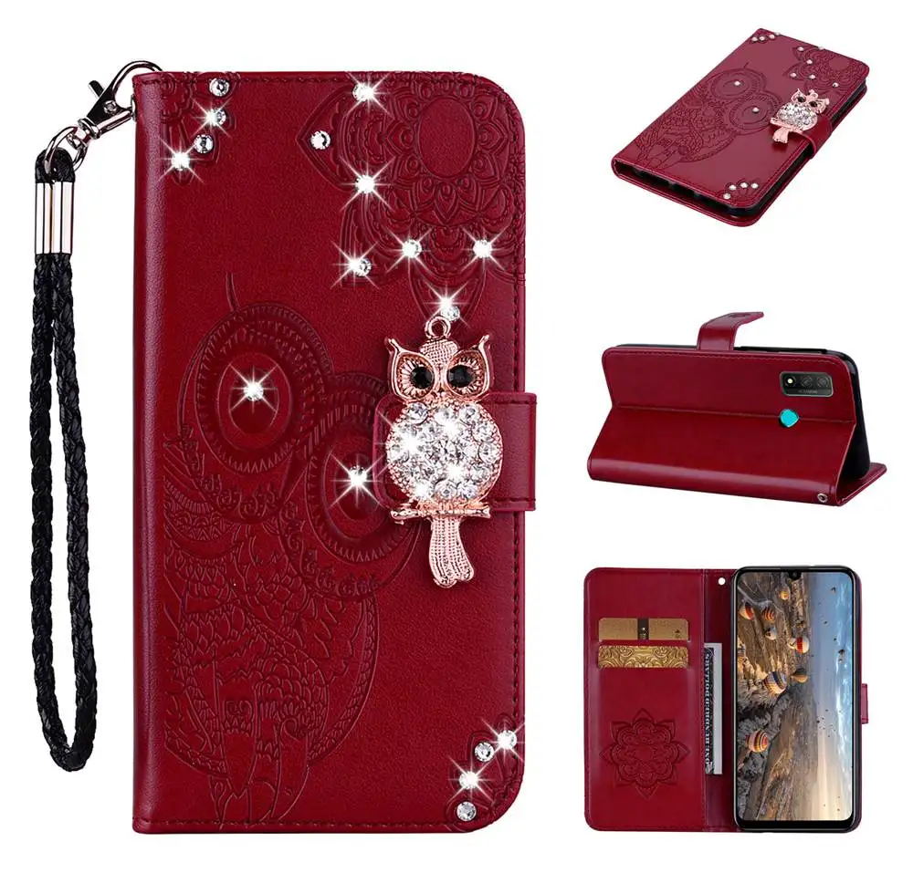 P SMART Y5P Y6P Cover 3D Rhinestone Owl Flip Leather Case For Huawei Y5p Y6p P Smart 2020 2021 Wallet Cover Case Capa Huawei dustproof case