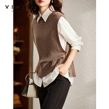 VIMLY-suéter de lana sin mangas para mujer, Tops tejidos nuevos de otoño, ropa elegante para mujer F8981, 2021