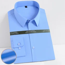 Camisa formal masculina de fibra de bambu manga longa camisa S 4XL adequado para negócios e escritório com botões de resina para roupas masculinas