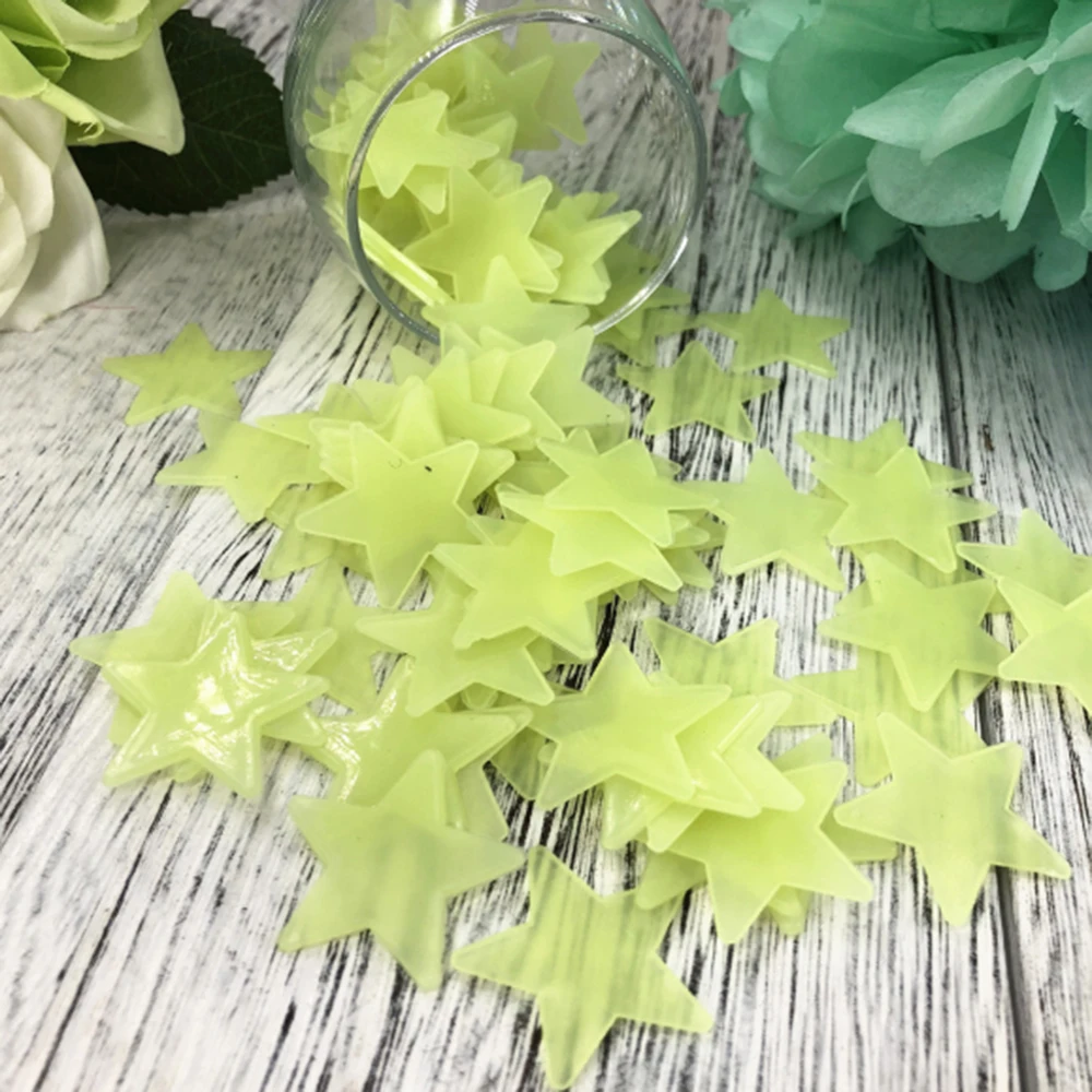 100pcs 3D Stars Glow In Dark Luminous Fluorescent Plastic Wall Sticker Home Decor Decal Wallpaper Decorative luminous wall stickers fluorescent stickers 3d wall stickers