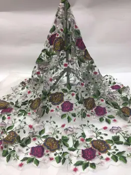 

newest muti color sequin Modern design French net lace fabric African sequins lace embroidery tulle lace fabric for party dress