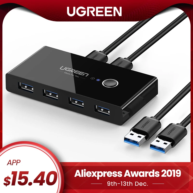 Ceny Ugreen przełącznik kvm USB Box USB 3.0 2.0 przełącznik 2 porty udostępnianie 4 urządzenia do monitora myszy klawiatury z 2 kablami USB
